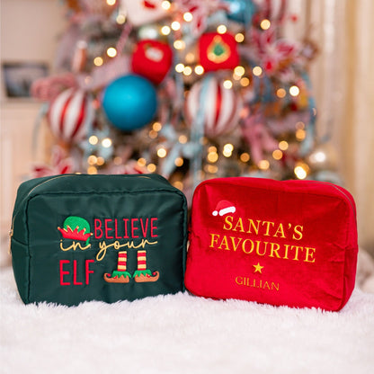 Personalised “Santa’s Favourite” Velvet Christmas Pouch - The Happy Tribe