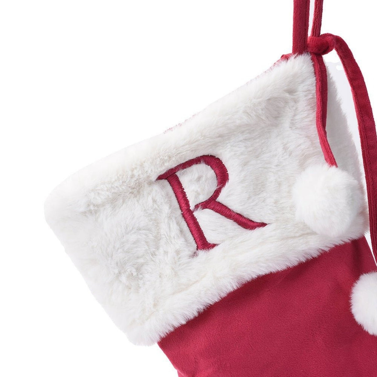 Personalised Velvet Christmas Stocking with Pom-Poms - The Happy Tribe