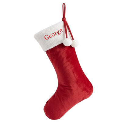 Personalised Velvet Christmas Stocking with Pom-Poms - The Happy Tribe