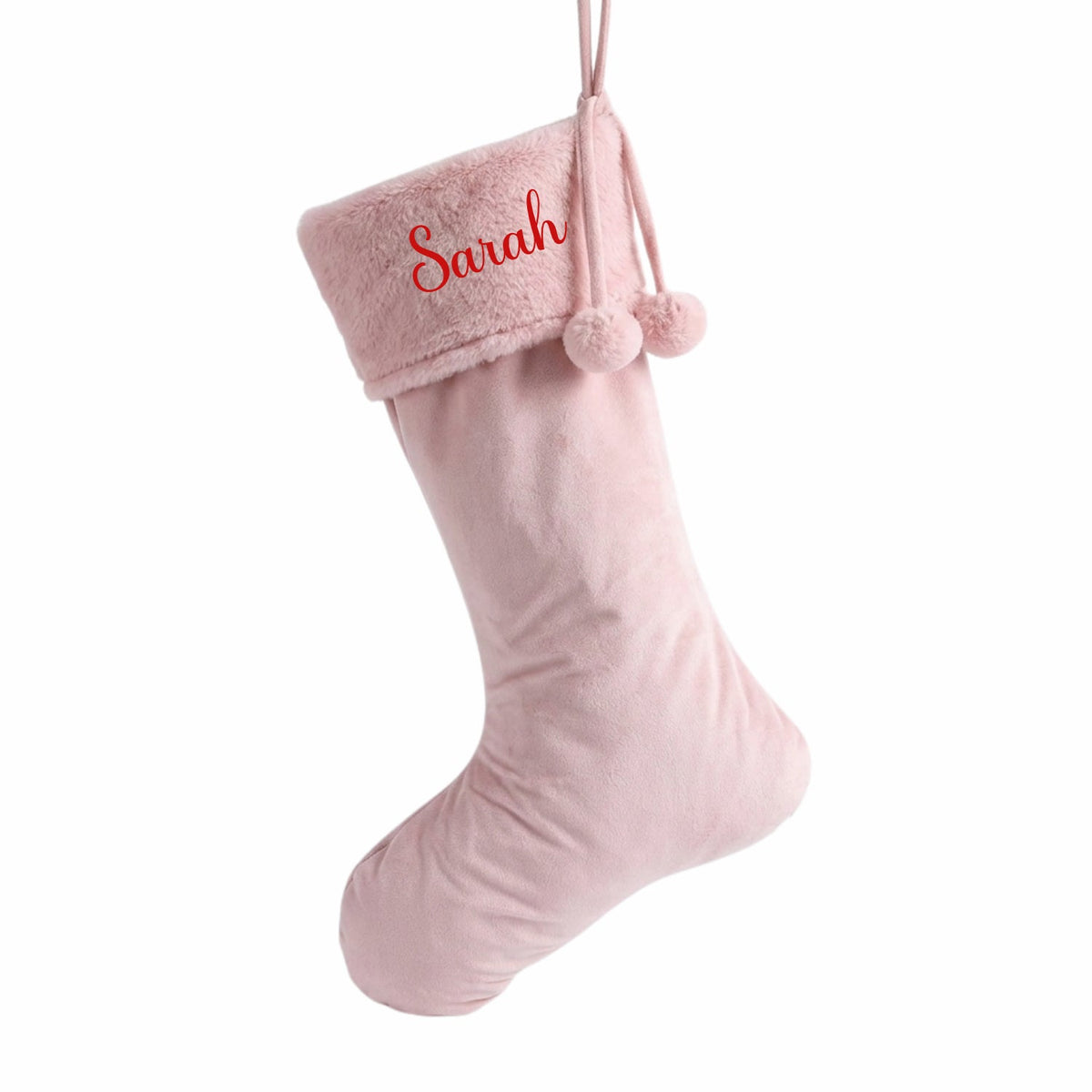 Personalised Velvet Christmas Stocking with Pom-Poms - The Happy Tribe