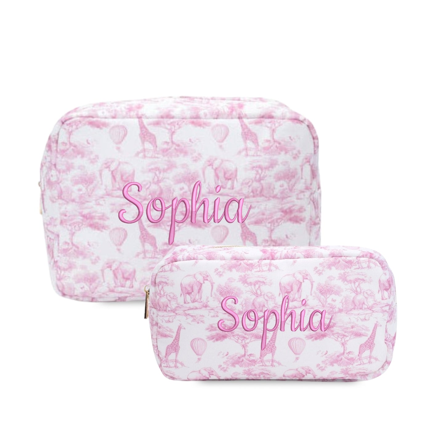 Personalised Pink Toile 2-Pc Pouch Set