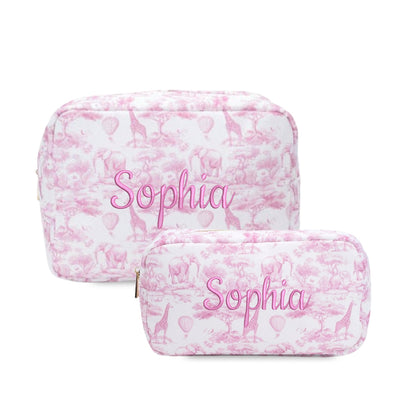 Personalised Pink Toile 2-Pc Pouch Set