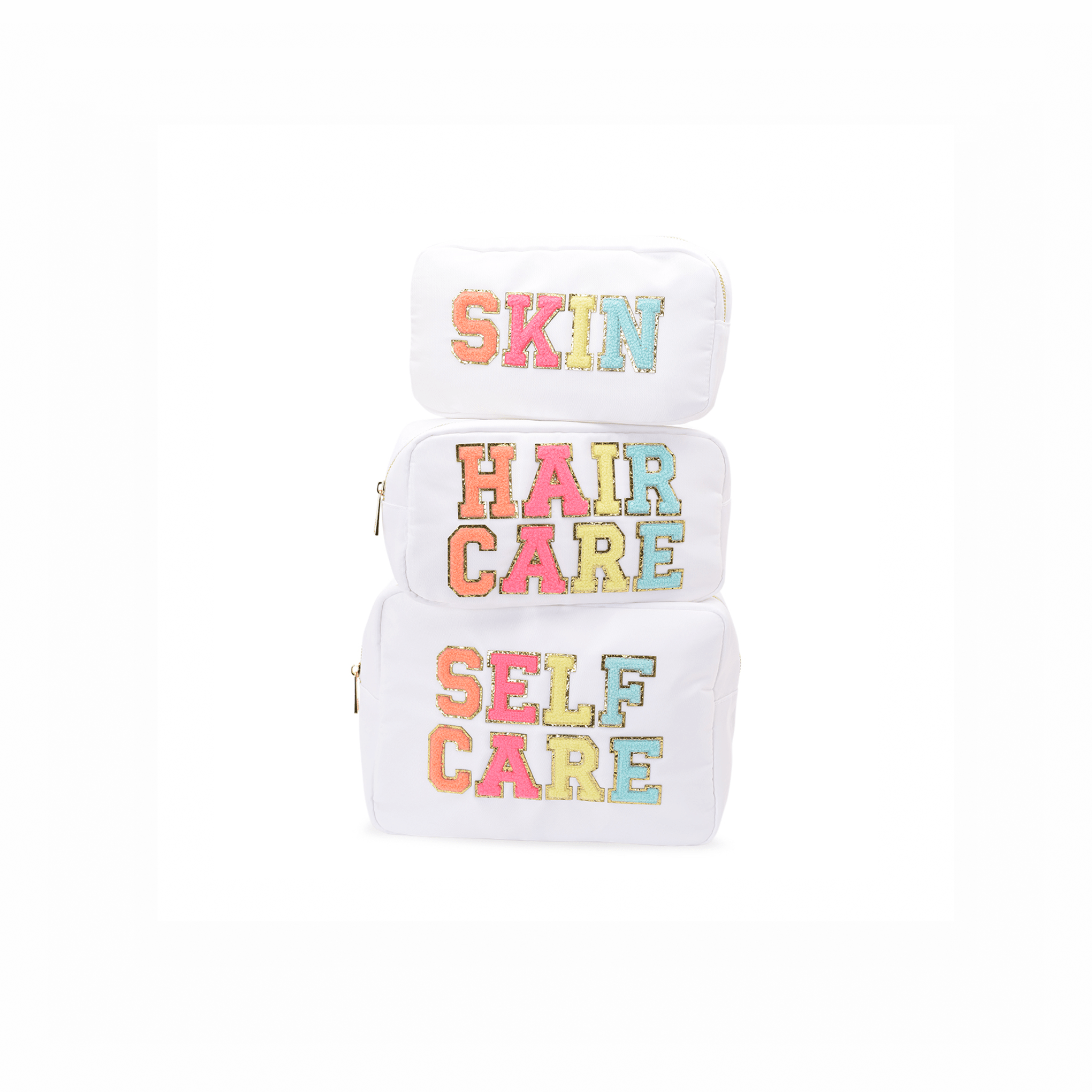 Self Care Bundle, Three Pouch Set, White - The Happy Tribe