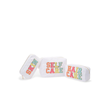 Self Care Bundle, Three Pouch Set, White - The Happy Tribe