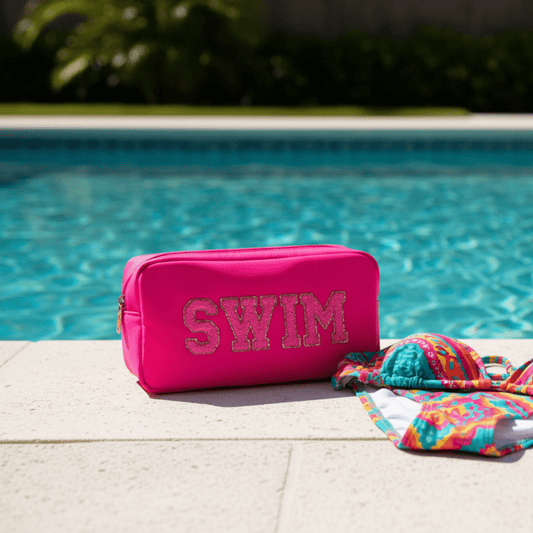 "Swim" Medium Pouch, Neon Pink - The Happy Tribe