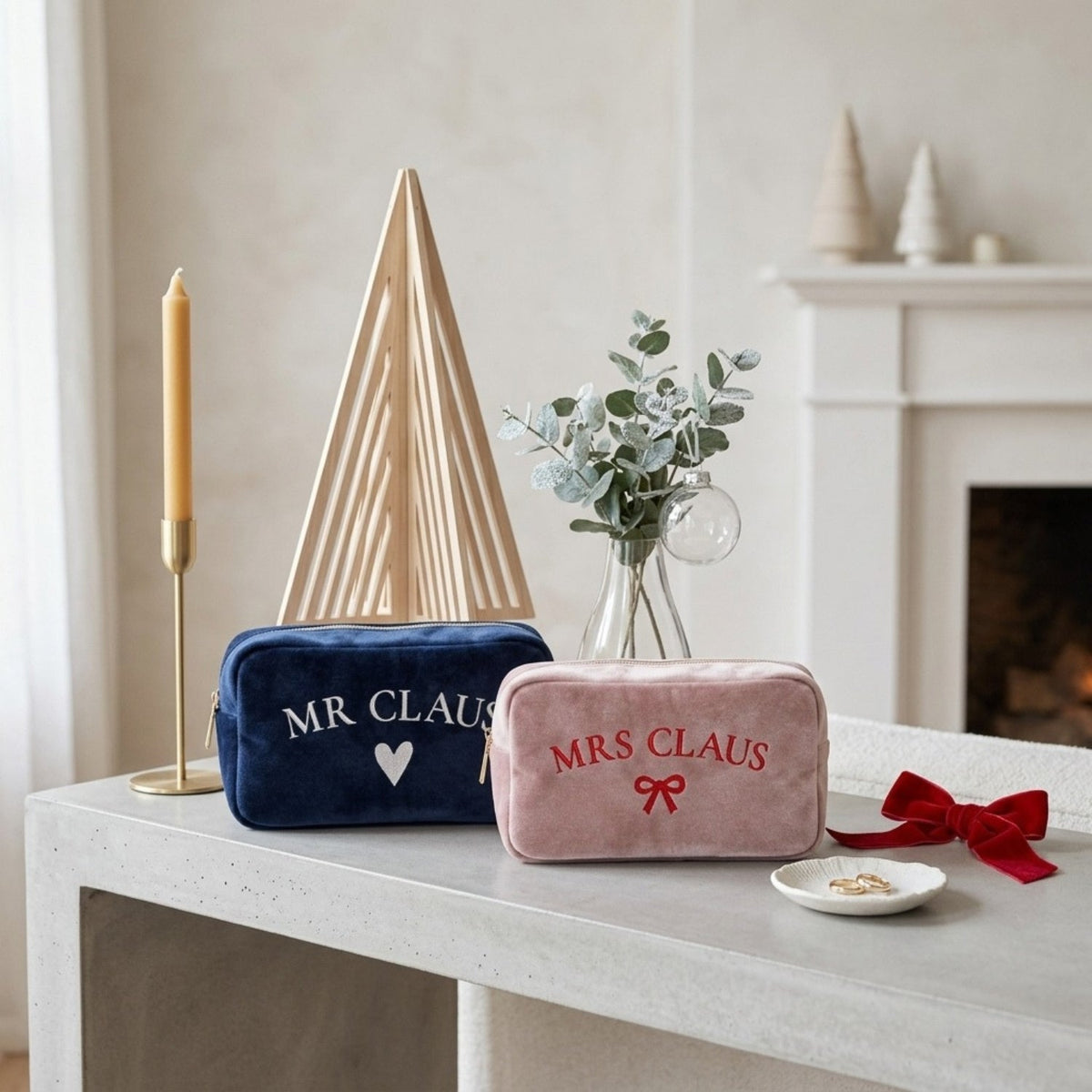 The Mr & Mrs Claus Velvet Pouch Set - The Happy Tribe