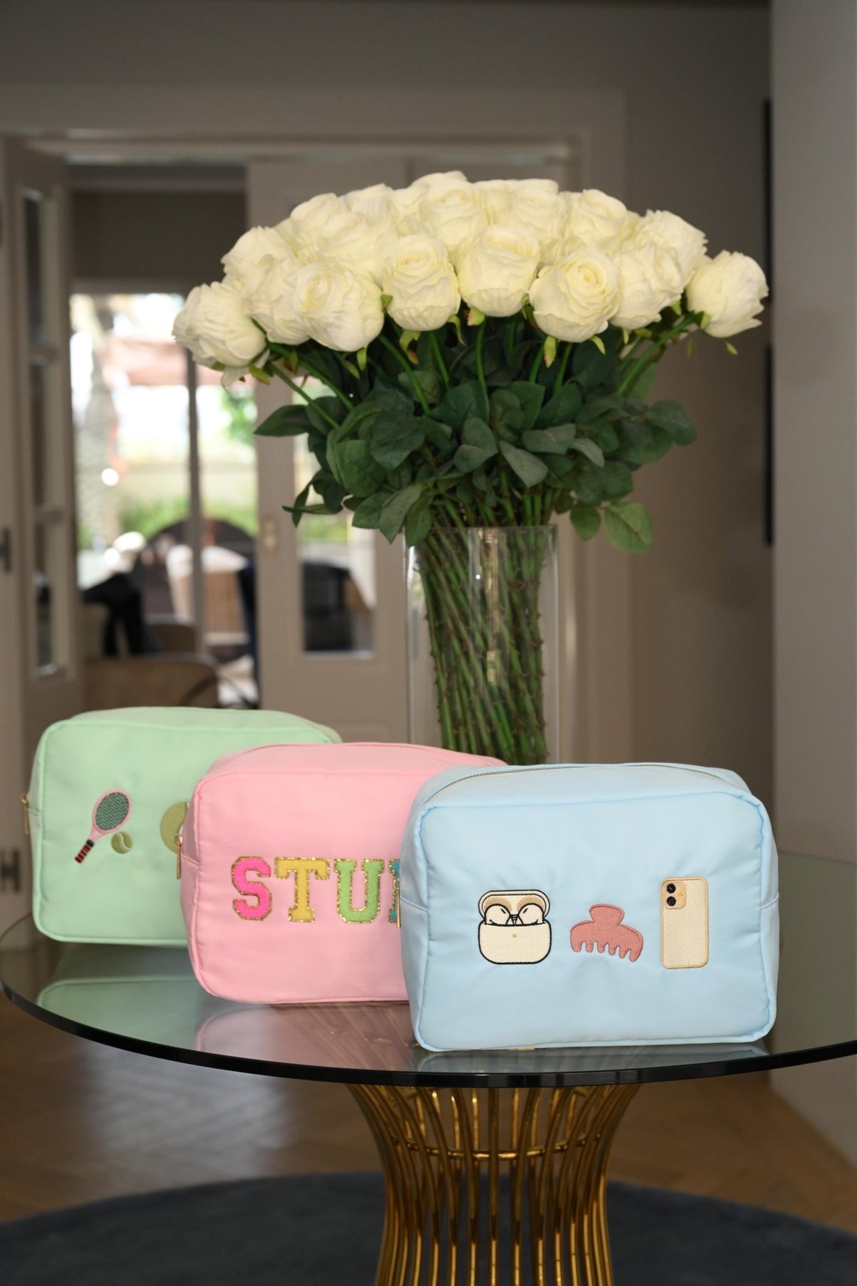 The "Organised Girl" Embroidered Large, Baby Blue Pouch - The Happy Tribe