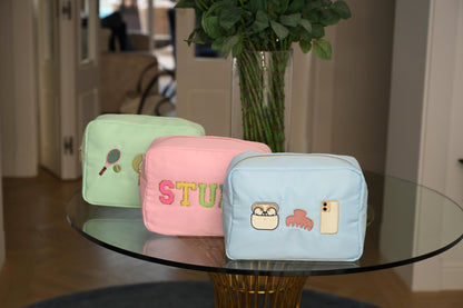 The "Organised Girl" Embroidered Large, Baby Blue Pouch - The Happy Tribe