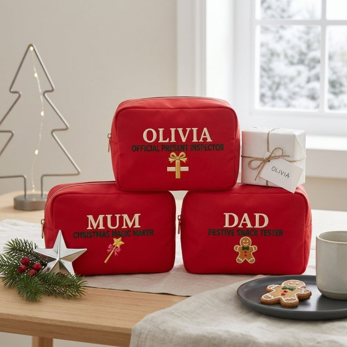 The Personalised Christmas Family 3-Piece Pouch Set - The Happy Tribe