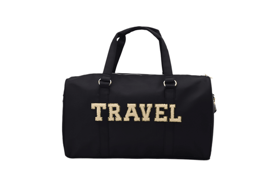 "Travel" Carry On Duffel Bag, Black - The Happy Tribe