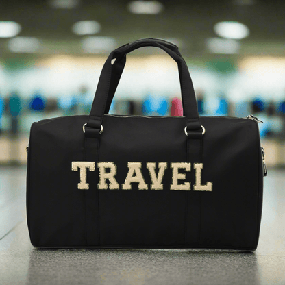 "Travel" Carry On Duffel Bag, Black - The Happy Tribe