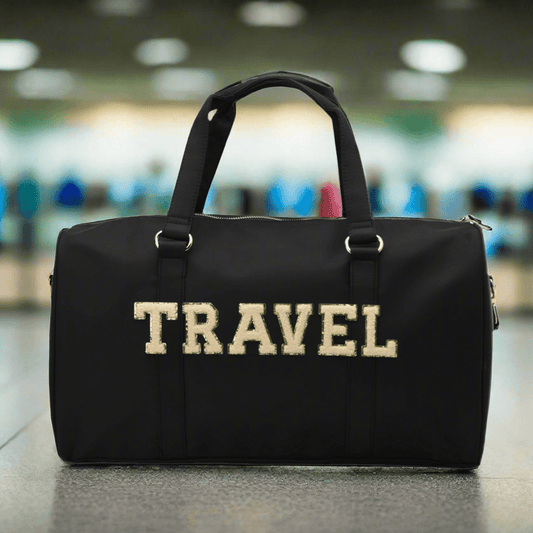 "Travel" Carry On Duffel Bag, Black - The Happy Tribe