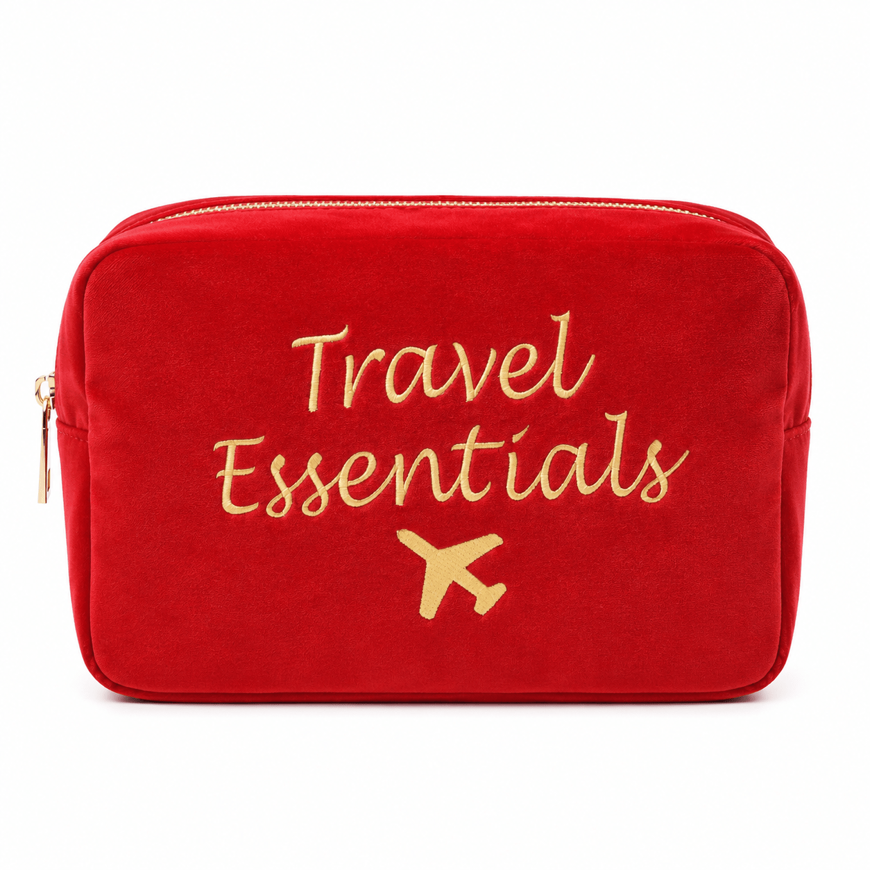 "Travel Essentials" Large Velvet Pouch, Red - The Happy Tribe