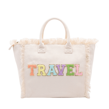 "Travel" Saint Barth Tote Bag, Cream - The Happy Tribe