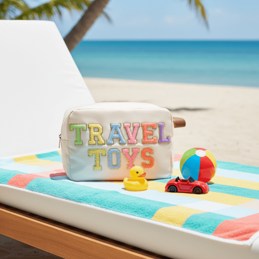 "Travel Toys" Large Pouch, Cream - The Happy Tribe