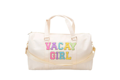 "Vacay Girl" Carry On Duffel Bag, Cream - The Happy Tribe