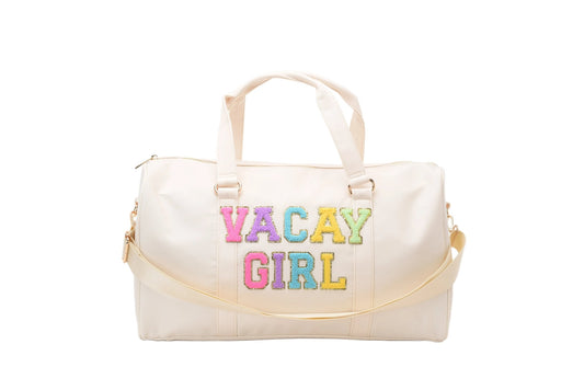 "Vacay Girl" Carry On Duffel Bag, Cream - The Happy Tribe