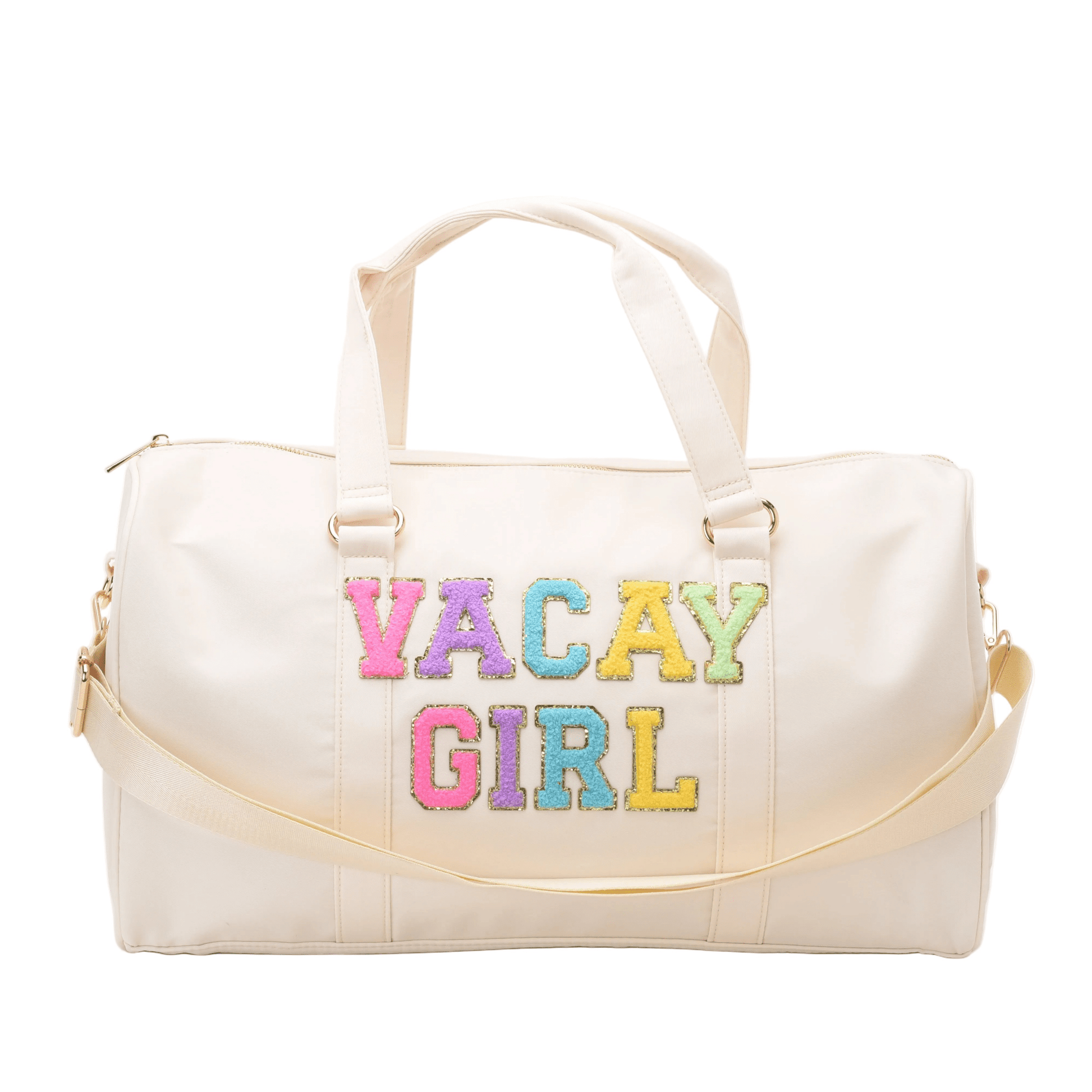 "Vacay Girl" Carry On Duffel Bag, Cream - The Happy Tribe