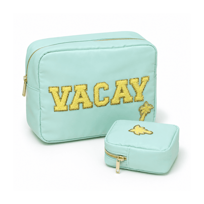 "Vacay & Mini" Large & Extra Small Pouch Set, Mint - The Happy Tribe