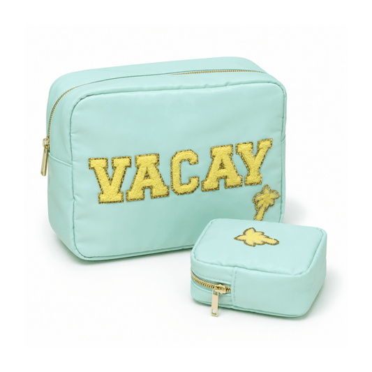 "Vacay & Mini" Large & Extra Small Pouch Set, Mint - The Happy Tribe
