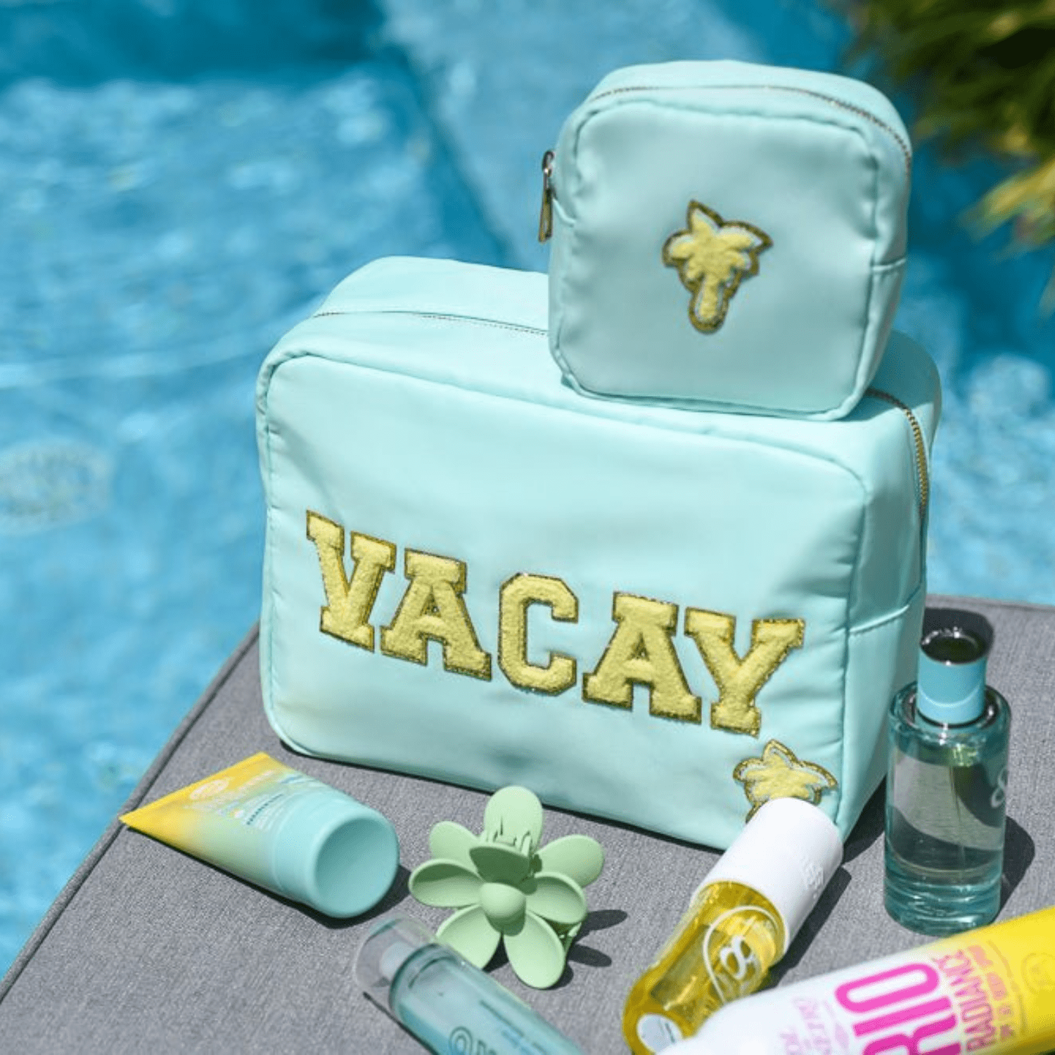 "Vacay & Mini" Large & Extra Small Pouch Set, Mint - The Happy Tribe