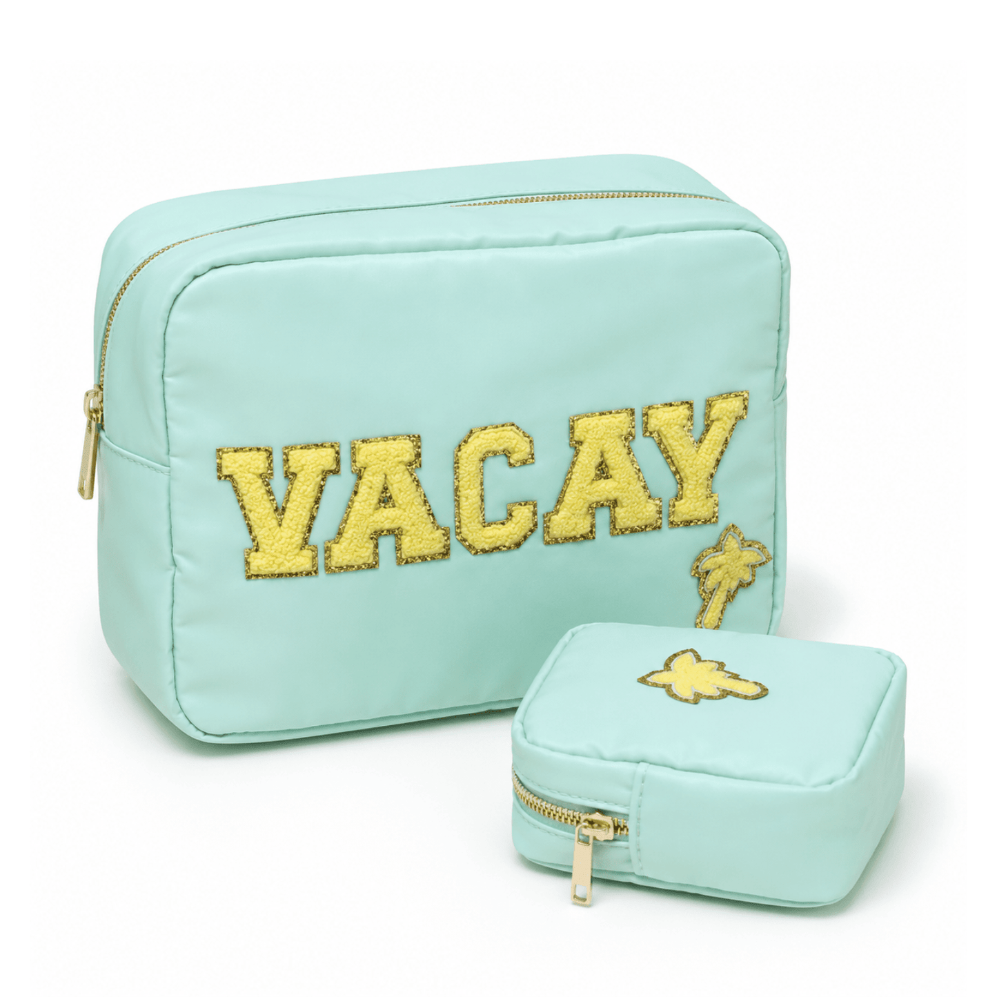"Vacay & Mini" Large & Extra Small Pouch Set, Mint - The Happy Tribe