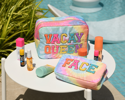 Vacay Queen Tie Dye Bundle, Large Pouch & Face Pouch Set - The Happy Tribe