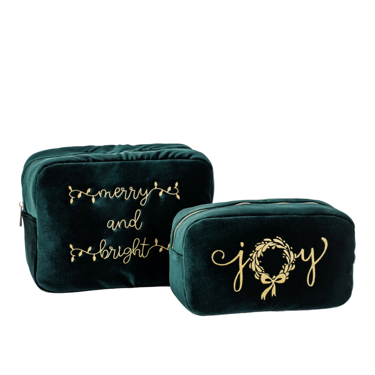 Velvet Christmas Gift Set – “Merry & Bright” + “Joy” (Large + Medium Pouch Bundle) - The Happy Tribe