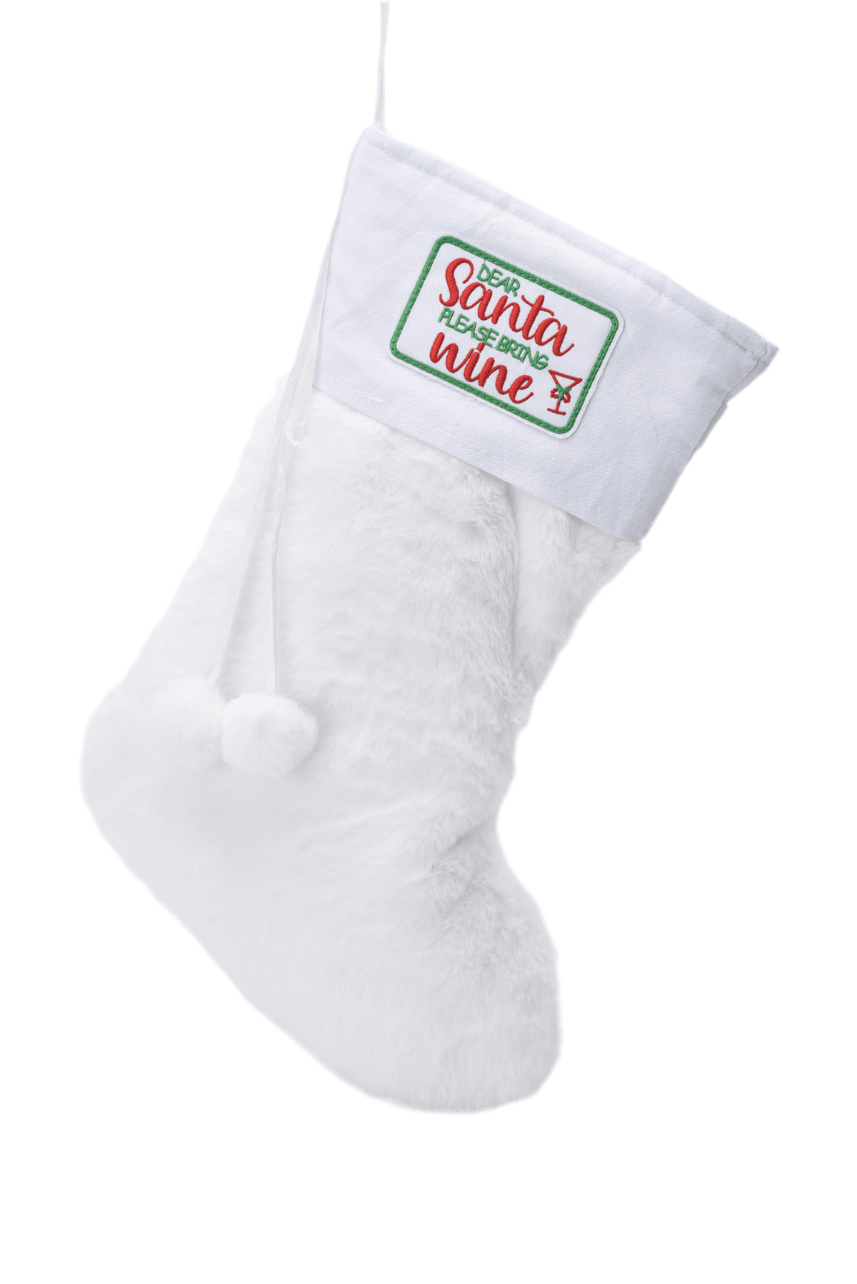 White fur Stocking “ Santa please bring wine “ - The Happy Tribe