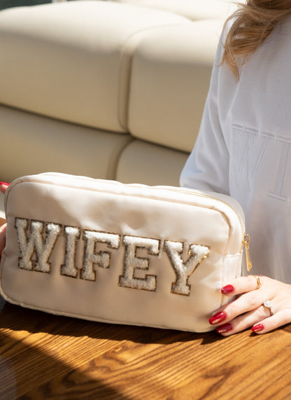 "Wifey", Medium Cream Pouch - The Happy Tribe