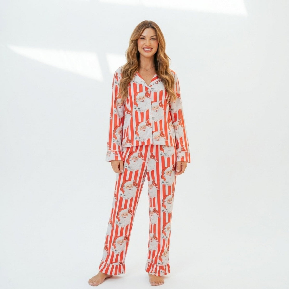 Women's Personalised Santa Stripe Pyjamas - The Happy Tribe