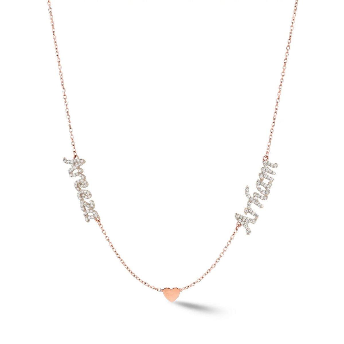 Zeeana Two-Name Necklace with Heart - The Happy Tribe