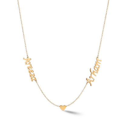 Zeeana Two-Name Necklace with Heart - The Happy Tribe